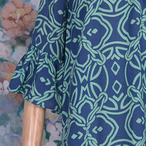 Printed Geometric Rayon Ruffle Sleeve Mini Casual Dress Beachwear Tunic Dress