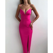 Laden Sie das Bild in den Galerie-Viewer, Womens 8-color Stock Wholesale Spaghetti Strap Elegant Solid Elastic Plus Size Western Slimming Tight Knit Evening Formal Dress
