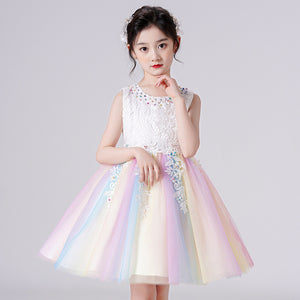 110-170cm Kids Princess Dress Junior Girls Puffy Tulle Dress Kinder Garten Performance Dress