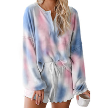 Load image into Gallery viewer, Women Tie Dye Sleepwear Two Piece Set with Sweatshirt and Shorts Homewear
