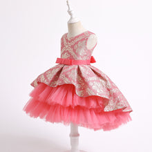 Load image into Gallery viewer, 2-12Y Kids Fancy Dress Flower Girl Jacquard Puffy Performance Dress
