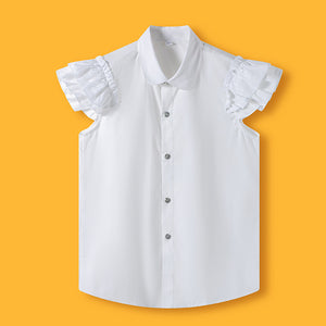 Little Boys Girls White Cotton Short Sleeve Junior Primary School Uniform Shirt