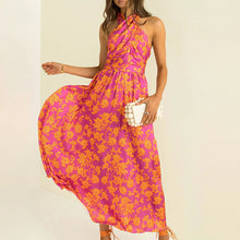 Load image into Gallery viewer, Criss Cross Halter Neck Printed Midi Flare Casual Dress
