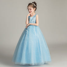 Load image into Gallery viewer, Kids Long Wedding Flower Girl Dress Tulle Puffy Princess Dress 3-15Y Girls Children&#39;s Day Performance Dress
