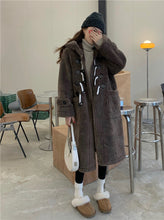 Load image into Gallery viewer, Horn Button Hooded Faux Sherpa Shearling Long Coat
