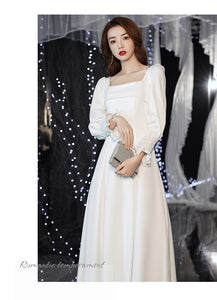 French Style Satin Long Sleeve Banquet Evening Dress