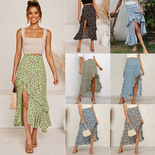 Load image into Gallery viewer, Printed Elastic Waist Asymmetrical Frilled Skirt
