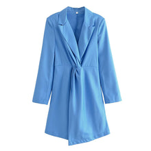 Load image into Gallery viewer, 2022 Autumn New Design Asymmetrical Slim Waist Blue Blazer Dress
