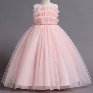 110-160cm Girls Tulle Puffy Princess Pleated Tiered Dress