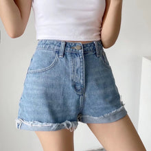 Load image into Gallery viewer, Three Colorway Raw Rolled Hem Denim Shorts

