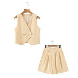 2022 Autumn New Design French Style Waistcoat High Waist Shorts Two Piece Set