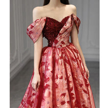 Load image into Gallery viewer, Autumn Off Shoulder Maroon Engagement Performance Birthday Party Evening Dress
