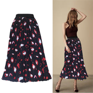 Printed Contrast Big Flare A Line Long Pleated Skirts