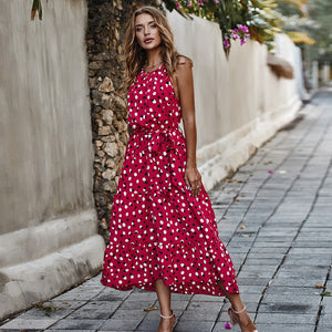 Summer Polka Dot Vacation Big Flare Ruffle Dress