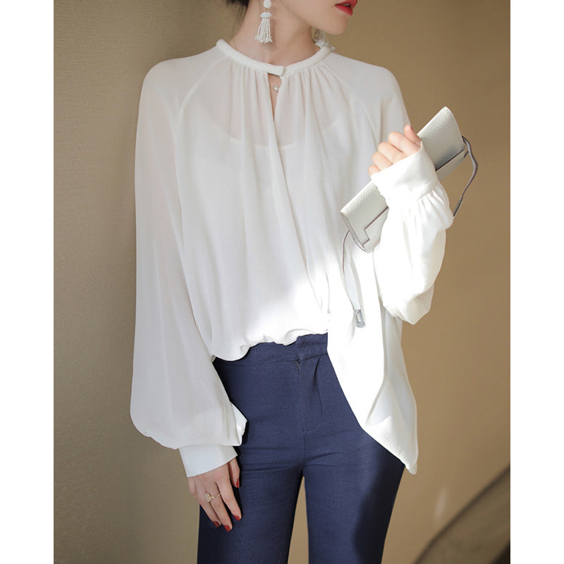 Elegant Chiffon Oversized Round Neck Blouse Shirt