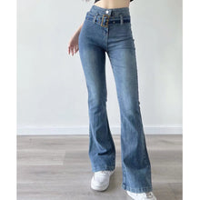 Load image into Gallery viewer, Vintage Elegant High Waist Jeans Belted Flare Denim Pants
