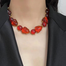 Load image into Gallery viewer, French Style Chic Vintage Red Stone Collarbone Chain Necklace Beach Holiday Evening Necklace
