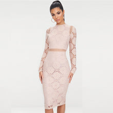 Load image into Gallery viewer, Elegant woman autumn spring wear knee length fashion women hollow out lace dress
