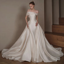 Load image into Gallery viewer, Off Shoulder Satin Mermaid Bridal Train Wedding Dress
