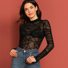 Load image into Gallery viewer, Sexy long sleeve 3 colors transparent sheer mesh nightclub T-shirt top
