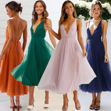 Load image into Gallery viewer, 2022 Summer Spaghetti strap Sexy Tulle Flowy Bridesmaid Evening Dress
