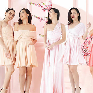 Amazon Hot Sale Bridesmaid Evening Dress Multiway Wearing Method Tied Bandage Flare Plus Size Mini Dress
