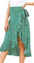 Load image into Gallery viewer, Ruffle Asymmetrical Wrap and Tie Printed Midi Skirt
