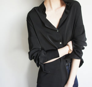 Black Matt Long Sleeve Elegant OL Chic Blouse Shirt