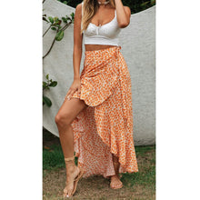 Load image into Gallery viewer, Ruffle Asymmetrical Wrap and Tie Printed Midi Skirt
