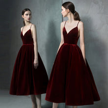 Load image into Gallery viewer, Elegant Burgundy Bridal Velour Evening Dress
