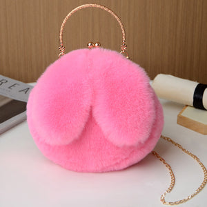 Princess Faux Fur Rabbit Ear Handbag Chain Sling Clutch Bag