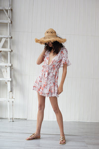 New Arrivals Summer Fashion Women Casual V-Neck Short Sleeves Loose Print Summer Mini Dress Boho