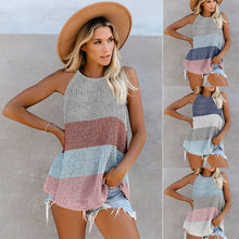 Load image into Gallery viewer, Women Contrast Stripe Vest Sleeveless Halter Round Neck Knitwear Top
