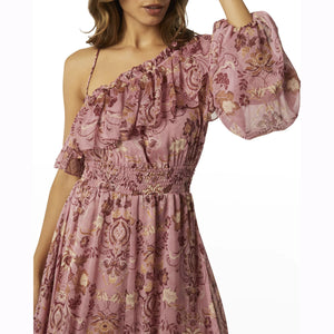 One-Shoulder Ruffle Midi Chiffon Casual Dress