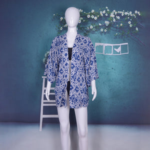 Printed Geometric Tie Dye Three Quarter Sleeve Kimono Beachwear Cover Up