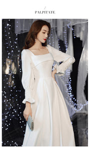 French Style Satin Long Sleeve Banquet Evening Dress
