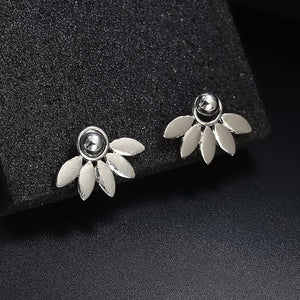 Crystal Sweetheart Pendant Asymmetrical Leaves Ear-hook Stud Earrings