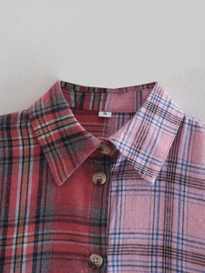 2022 Autumn New Design Contrast Plaid Crop Shirt