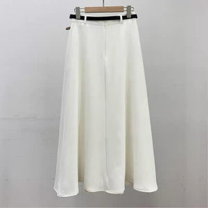 Solid Pleated High Waist Midi Skirt