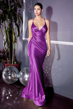 Load image into Gallery viewer, Slim Gold Backless Mermaid Long Spaghetti Strap Evening Dress
