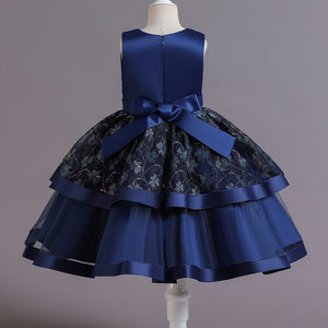 100-150cm Flower Girl Dress Sleeveless Puffy Embroidered Performance Dress