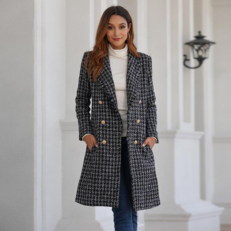 Black Grey Plaid Midi Blazer