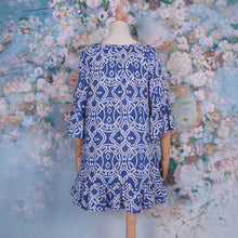 Load image into Gallery viewer, Printed Geometric Rayon Ruffle Sleeve Mini Casual Dress Beachwear Tunic Dress

