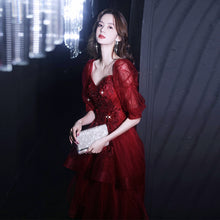 Load image into Gallery viewer, Maroon Fairy French Style Princess Evening Dress
