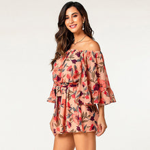 Load image into Gallery viewer, fashion flora ruffle 3/4 sleeve off shoulder short holiday jumpsuit

