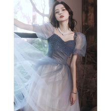 Load image into Gallery viewer, Gradient Color Puffy Sleeve Midi Evening Dress
