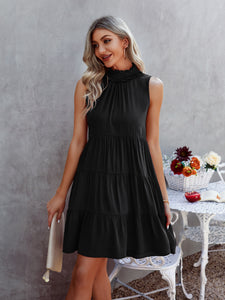 Fashion Sleeveless Halter Neck Ruched Mini Casual Dress