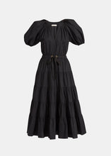 Load image into Gallery viewer, Puff Short Sleeve Poplin Ruched Tiered Midi Cotton Midi Casual Dress
