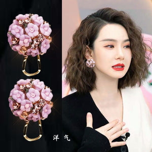 Fashion Big Tiny Flower Ball Stud Earrings