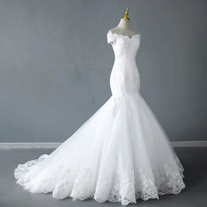 2022 New Design Elegant V Neck Mermaid Bridal Dress with Sweeping Train